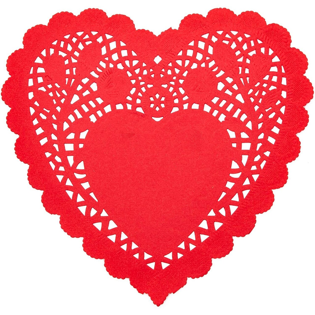Paper Lace Doilies, Heart Shaped Table Top Decor for Valentines Party (8 x 8 in, 100 Pack)